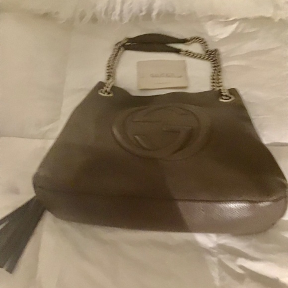 Gucci pebbled soho medium chain tote shoulder hobo bag - Picture 3 of 10